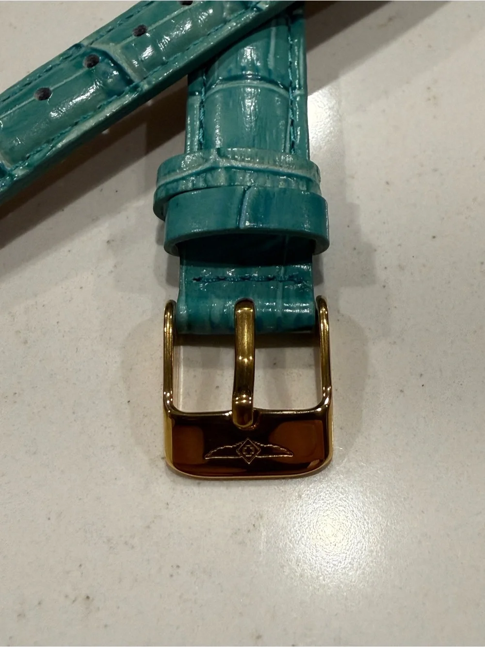 Invicta 16mm Teal Alligator Embossed Leather Watch Band Gold Tone Buckle